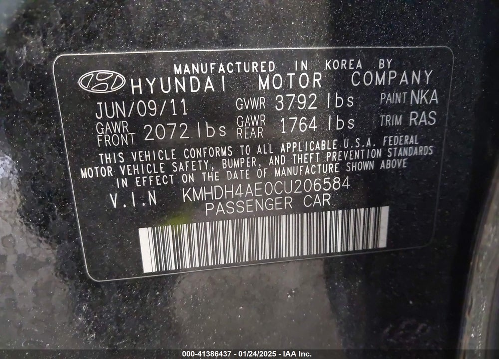 2012 HYUNDAI ELANTRA GLS VIN: KMHDH4AE0CU206584