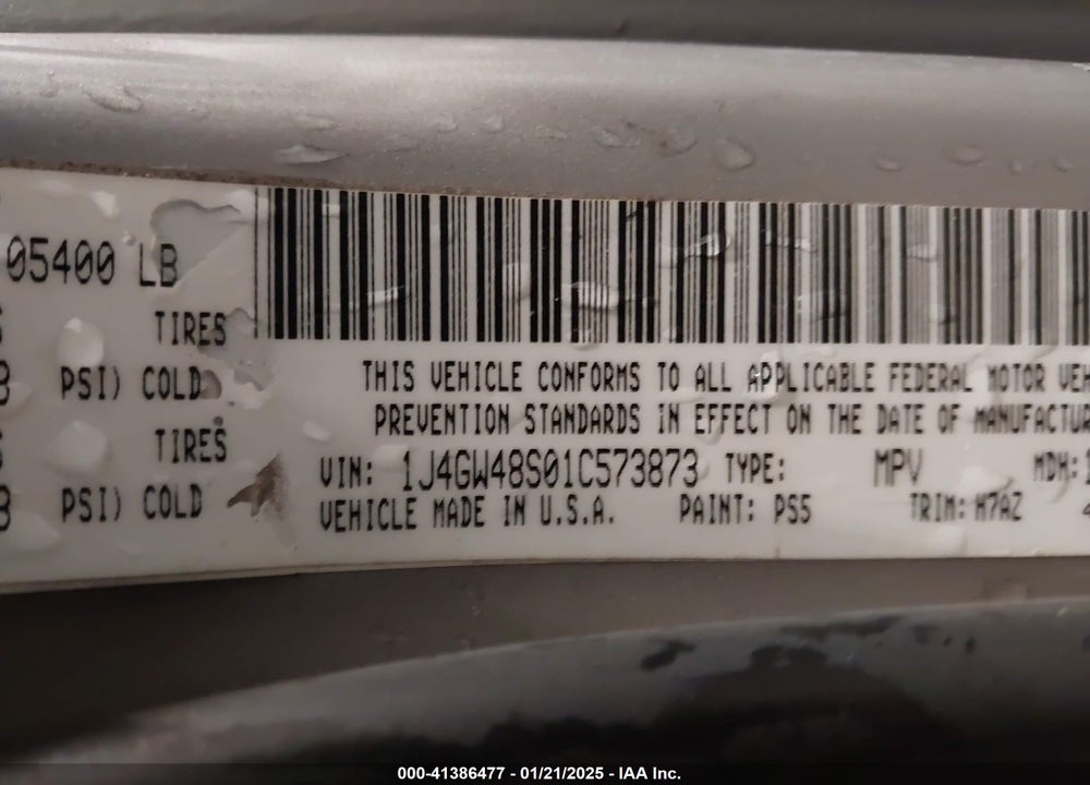2001 JEEP GRAND CHEROKEE LAREDO VIN: 1J4GW48S01C573873