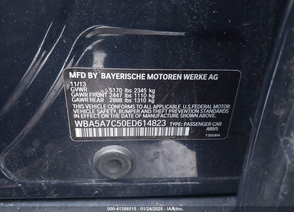 2014 BMW 528 VIN: WBA5A7C50ED614823