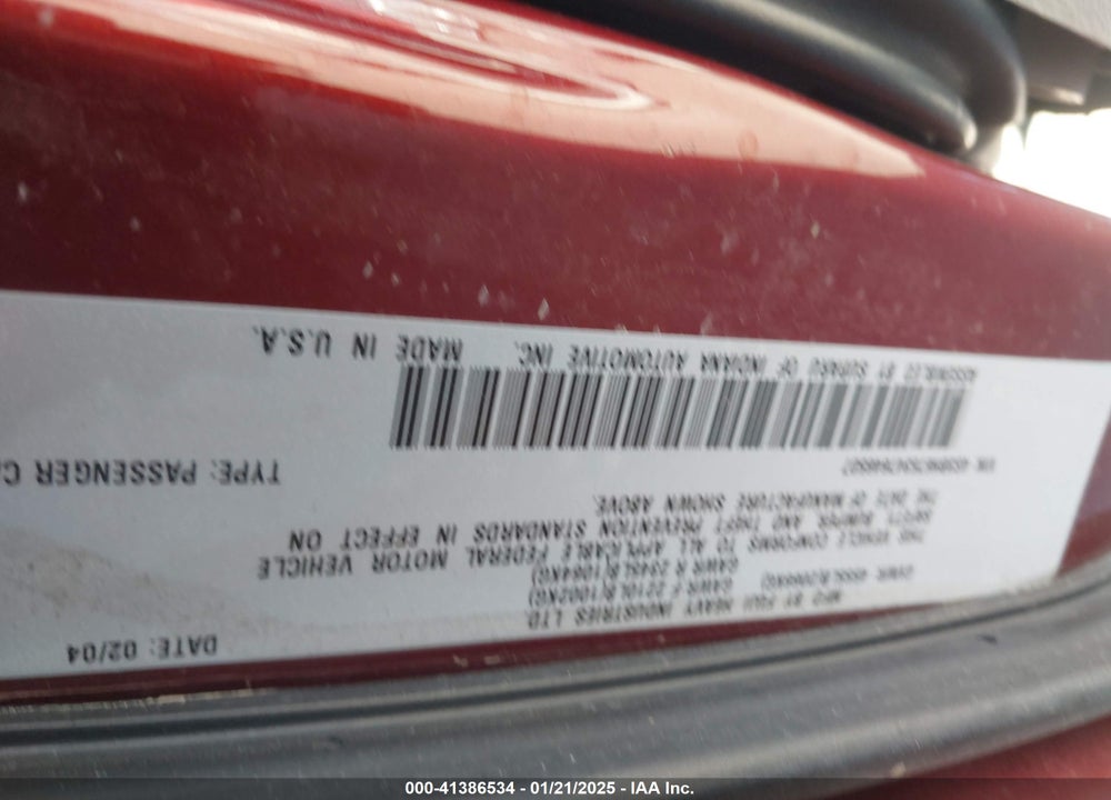 2004 SUBARU OUTBACK VIN: 4S3BH675347646507