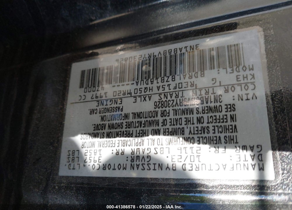2024 NISSAN SENTRA VIN: 3N1AB8BV9RY230826