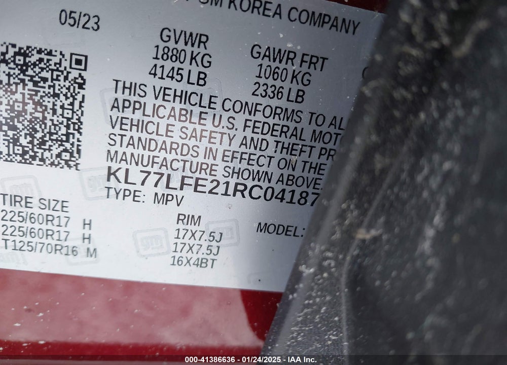 2024 CHEVROLET TRAX FWD SP VIN: KL77LFE21RC041877