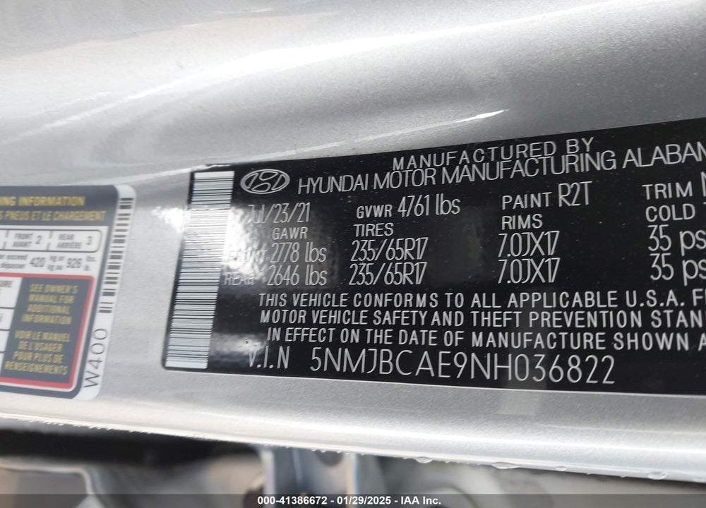 2022 HYUNDAI TUCSON SEL VIN: 5NMJBCAE9NH036822