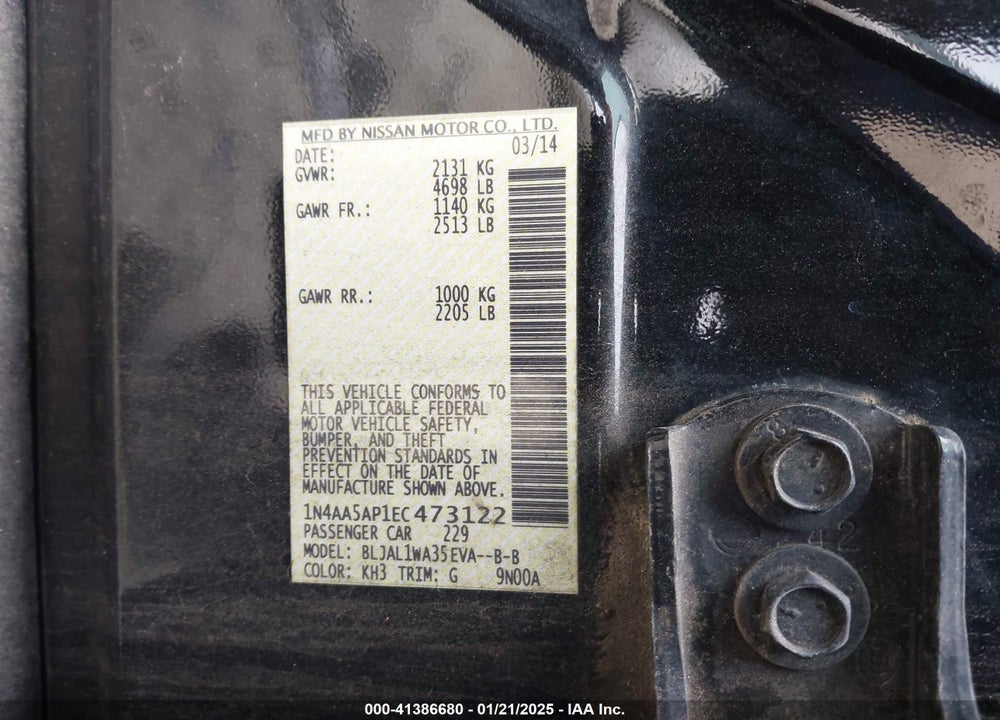 2014 NISSAN MAXIMA 3.5 SV VIN: 1N4AA5AP1EC473122