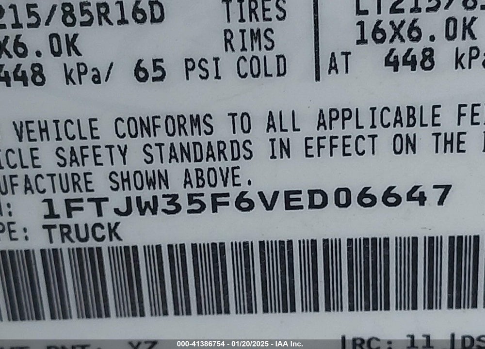 1997 FORD F-350 XL VIN: 1FTJW35F6VED06647