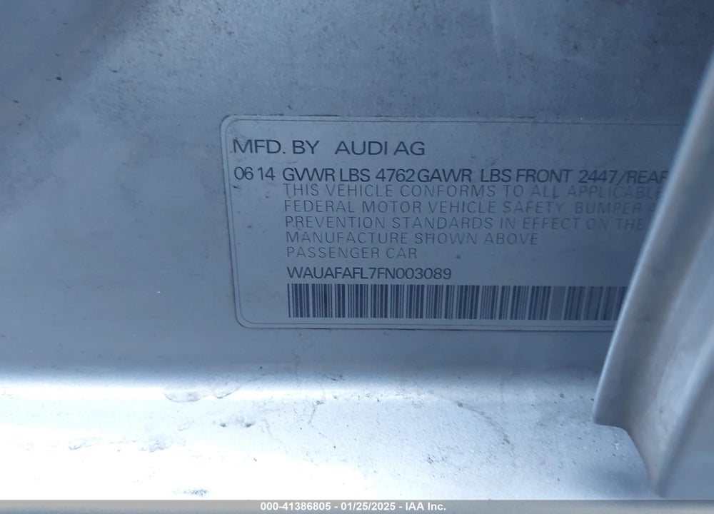 2015 AUDI A4 VIN: WAUAFAFL7FN003089