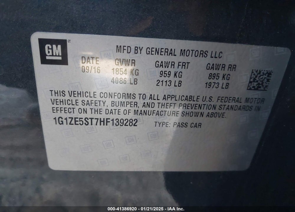 2017 CHEVROLET MALIBU VIN: 1G1ZE5ST7HF139282
