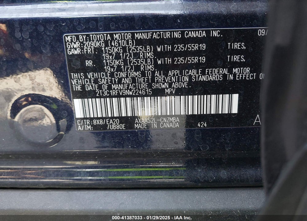 2022 TOYOTA RAV4 XLE PREMIUM VIN: 2T3C1RFV9NW224615