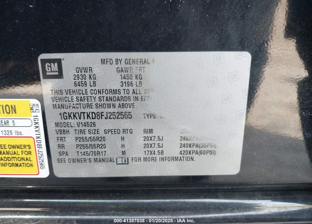 2015 GMC ACADIA DENALI VIN: 1GKKVTKD8FJ252565
