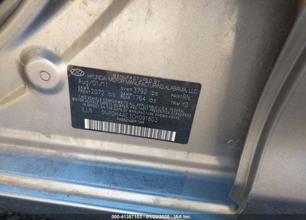 2012 HYUNDAI ELANTRA VIN: 5NPDH4AE3CH091803