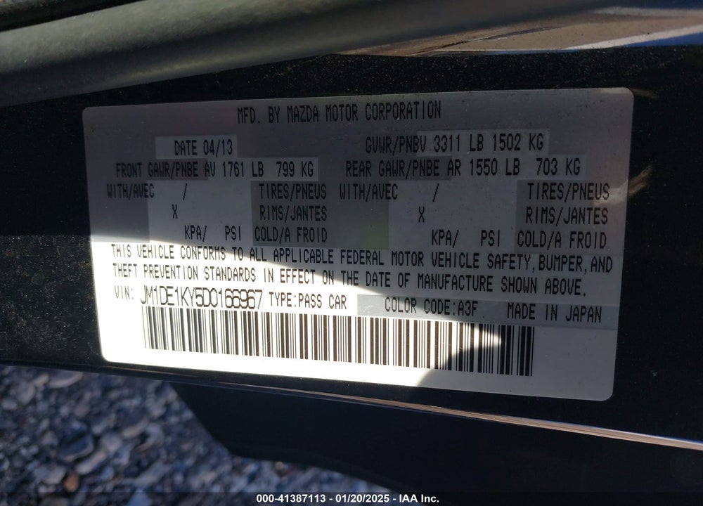 2013 MAZDA MAZDA2 VIN: JM1DE1KY5D0166967