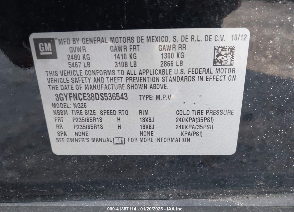 2013 CADILLAC SRX LUXURY COLLECTION VIN: 3GYFNCE38DS536543