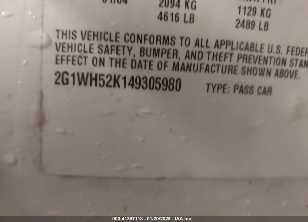 2004 CHEVROLET IMPALA LS VIN: 2G1WH52K149305980