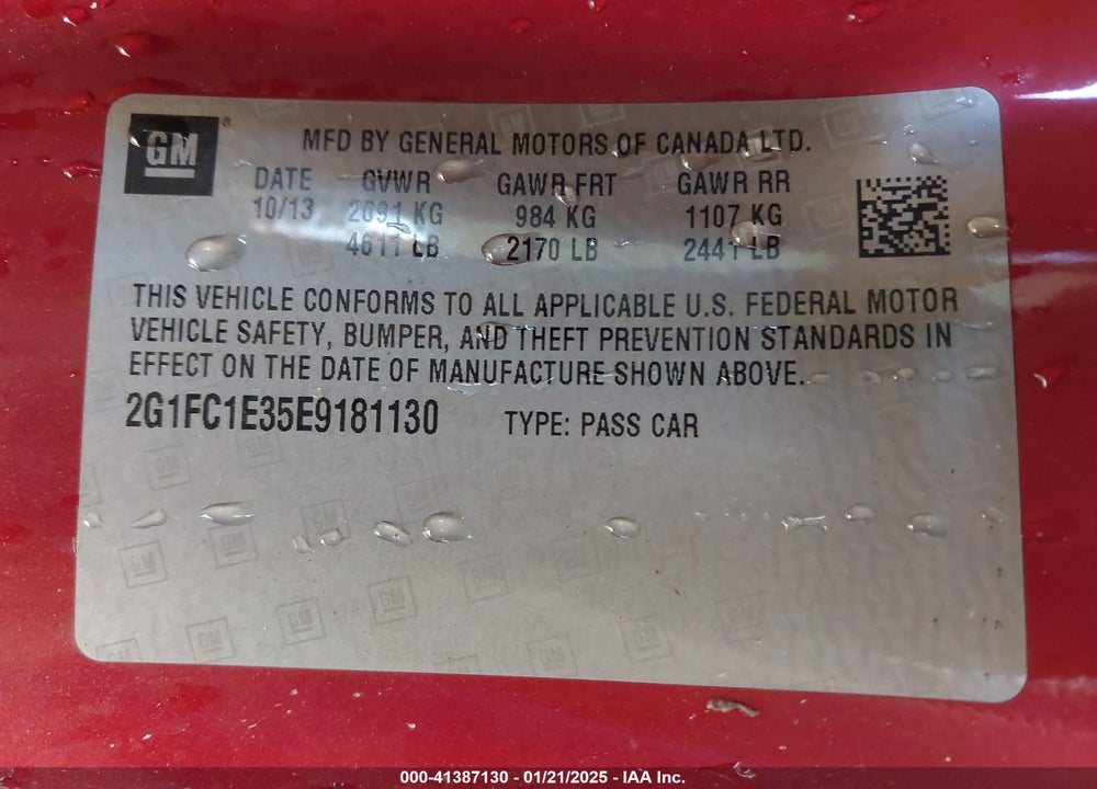 2014 CHEVROLET CAMARO VIN: 2G1FC1E35E9181130