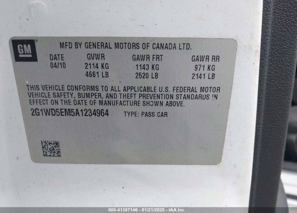 2010 CHEVROLET IMPALA POLICE VIN: 2G1WD5EM5A1234964
