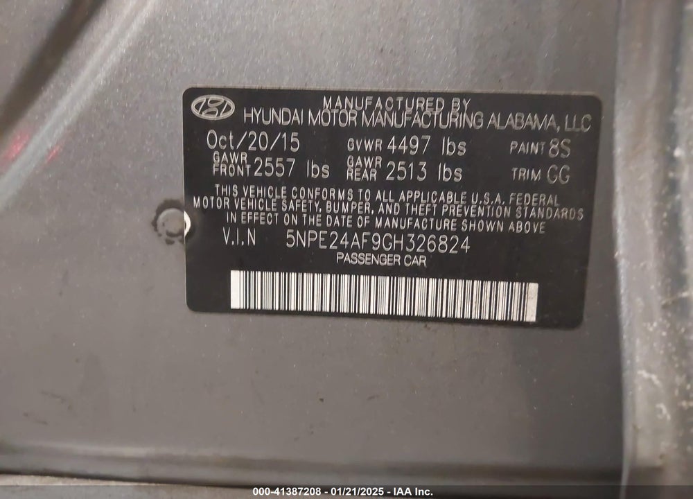 2016 HYUNDAI SONATA VIN: 5NPE24AF9GH326824