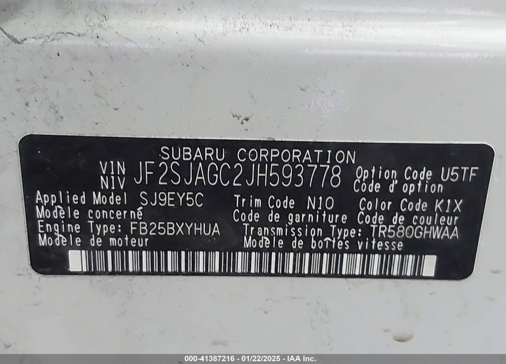 2018 SUBARU FORESTER 2.5I PREMIUM VIN: JF2SJAGC2JH593778