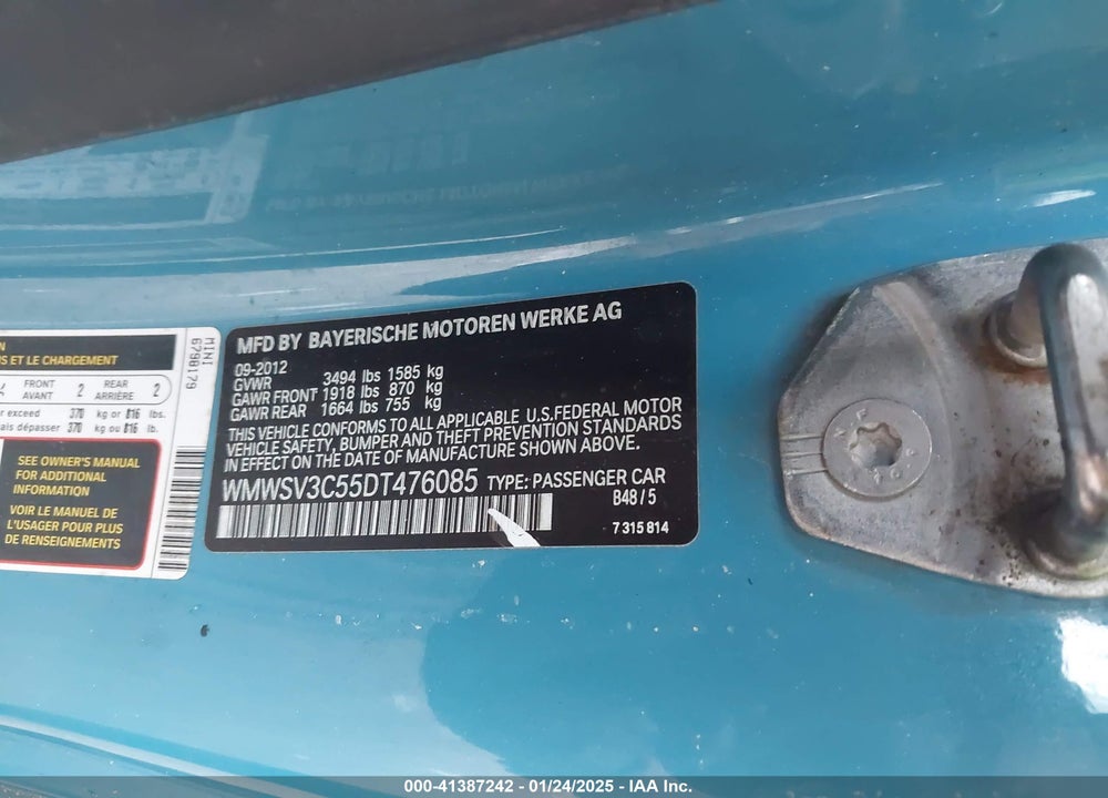 2013 MINI HARDTOP VIN: WMWSV3C55DT476085