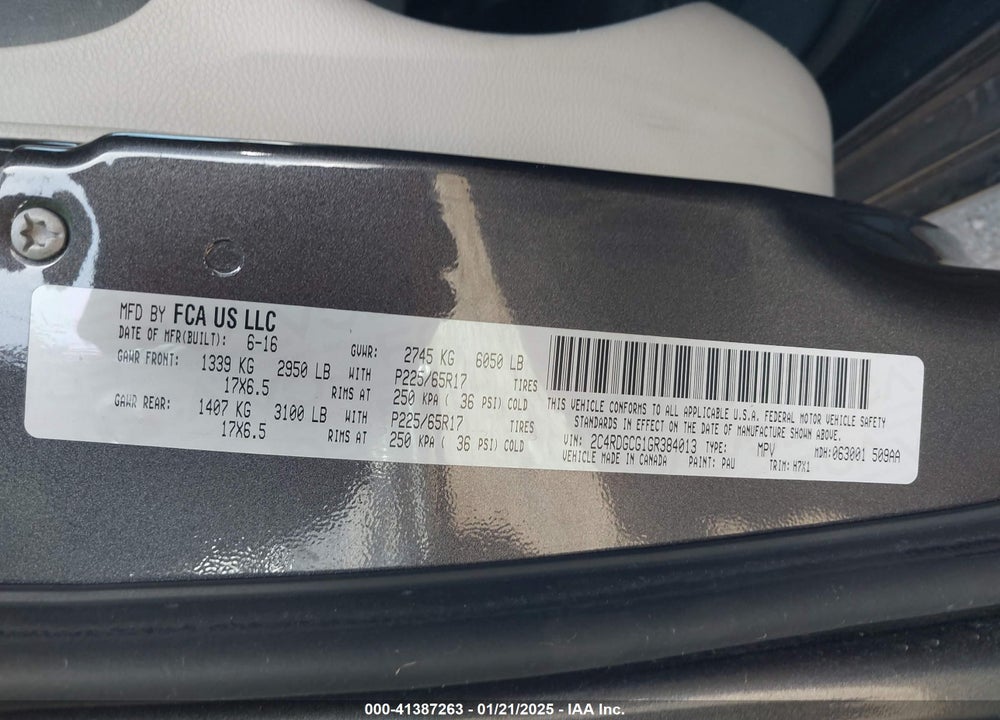 2016 DODGE GRAND CARAVAN SXT VIN: 2C4RDGCG1GR384013