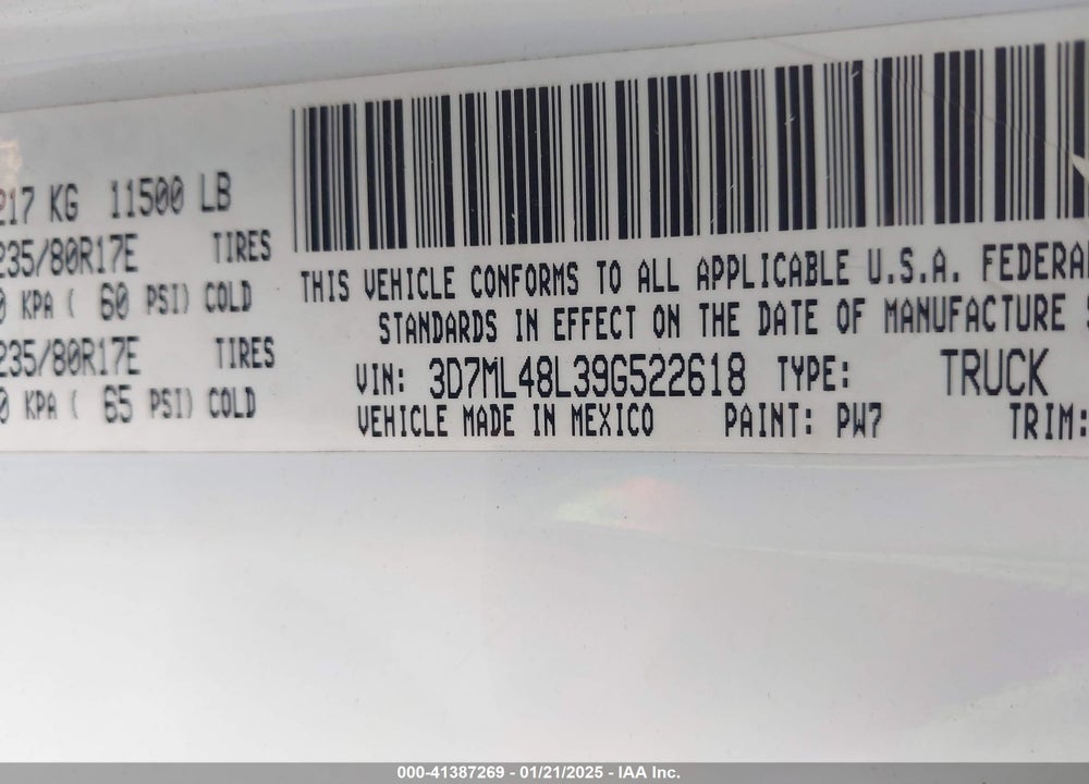 2009 DODGE RAM 3500 SLT VIN: 3D7ML48L39G522618