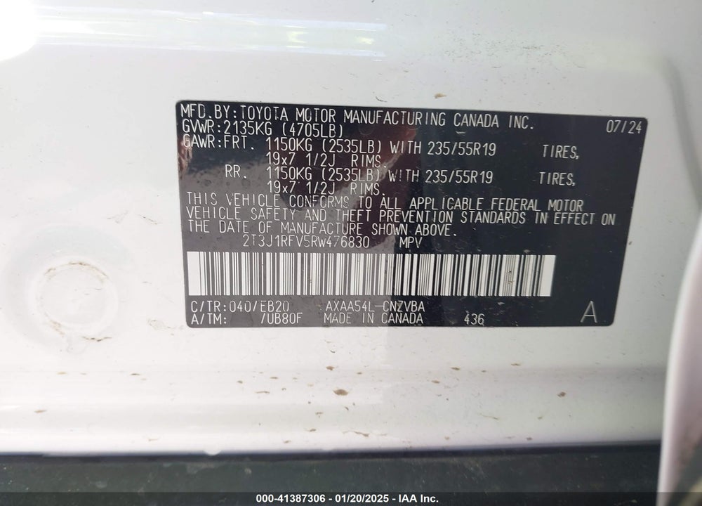 2024 TOYOTA RAV4 ADVENTURE VIN: 2T3J1RFV5RW476830