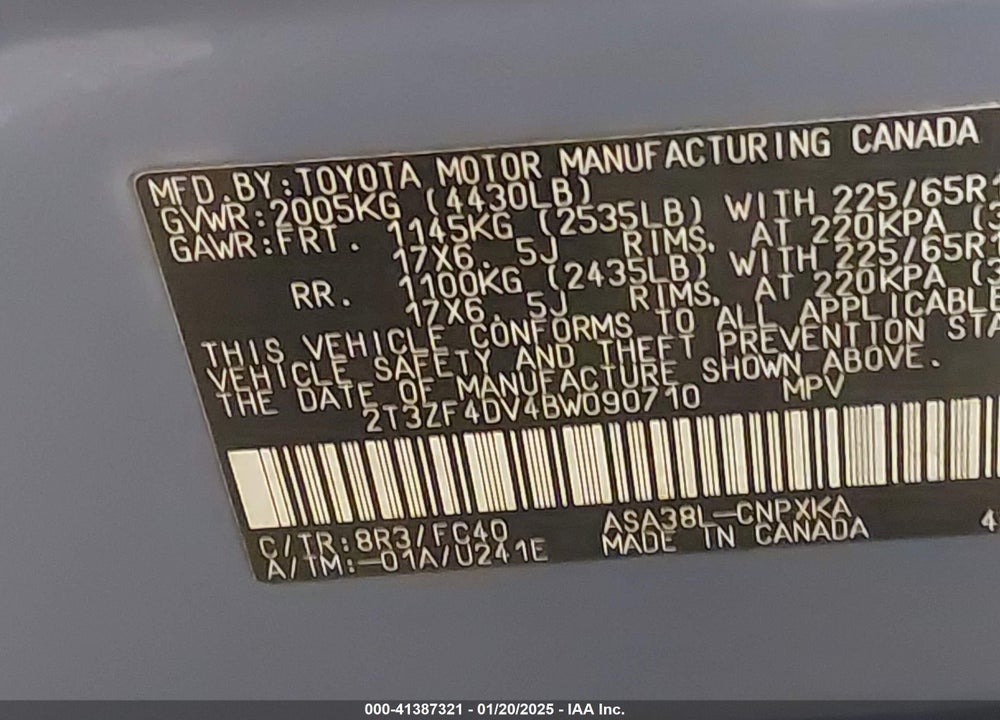 2011 TOYOTA RAV4 VIN: 2T3ZF4DV4BW090710