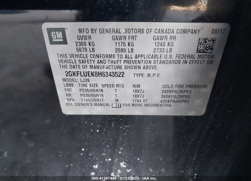 2017 GMC TERRAIN SLT VIN: 2GKFLUEK8H6343522