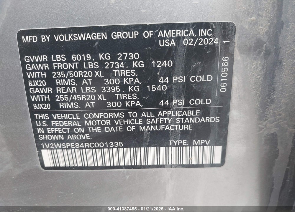 2024 VOLKSWAGEN ID.4 AWD PRO S VIN: 1V2WSPE84RC001335