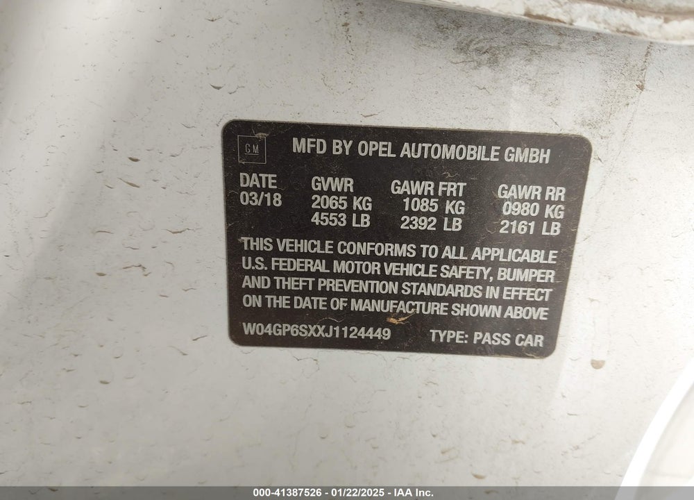 2018 BUICK REGAL SPORTBACK VIN: W04GP6SXXJ1124449