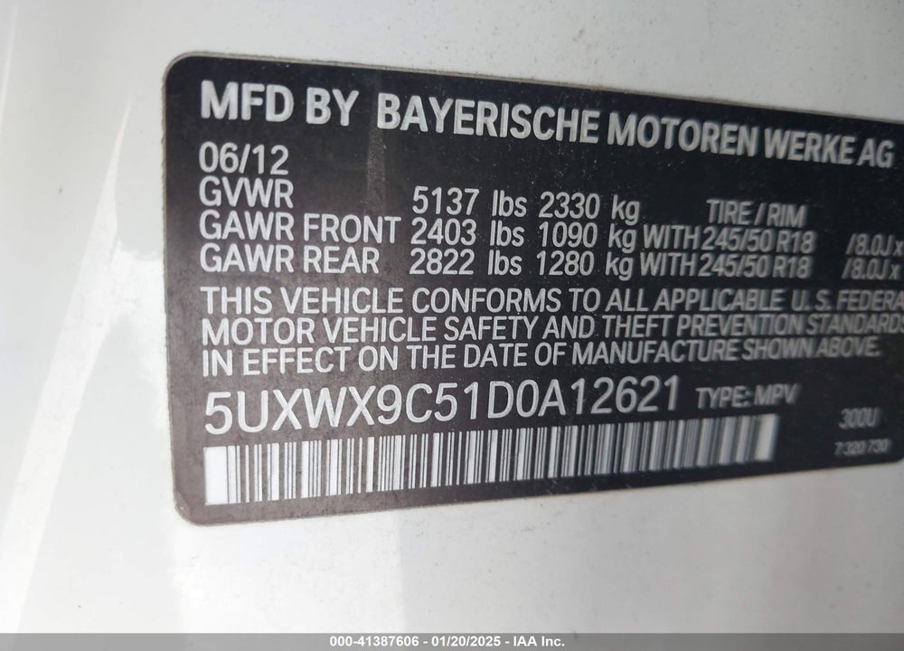 2013 BMW X3 XDRIVE28I VIN: 5UXWX9C51D0A12621