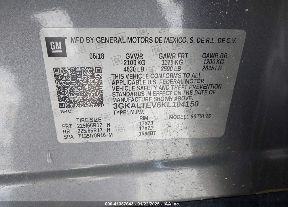 2019 GMC TERRAIN SLE VIN: 3GKALTEV6KL104150