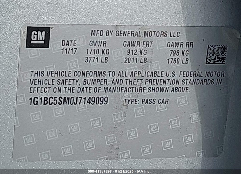 2018 CHEVROLET CRUZE LS AUTO VIN: 1G1BC5SM0J7149099