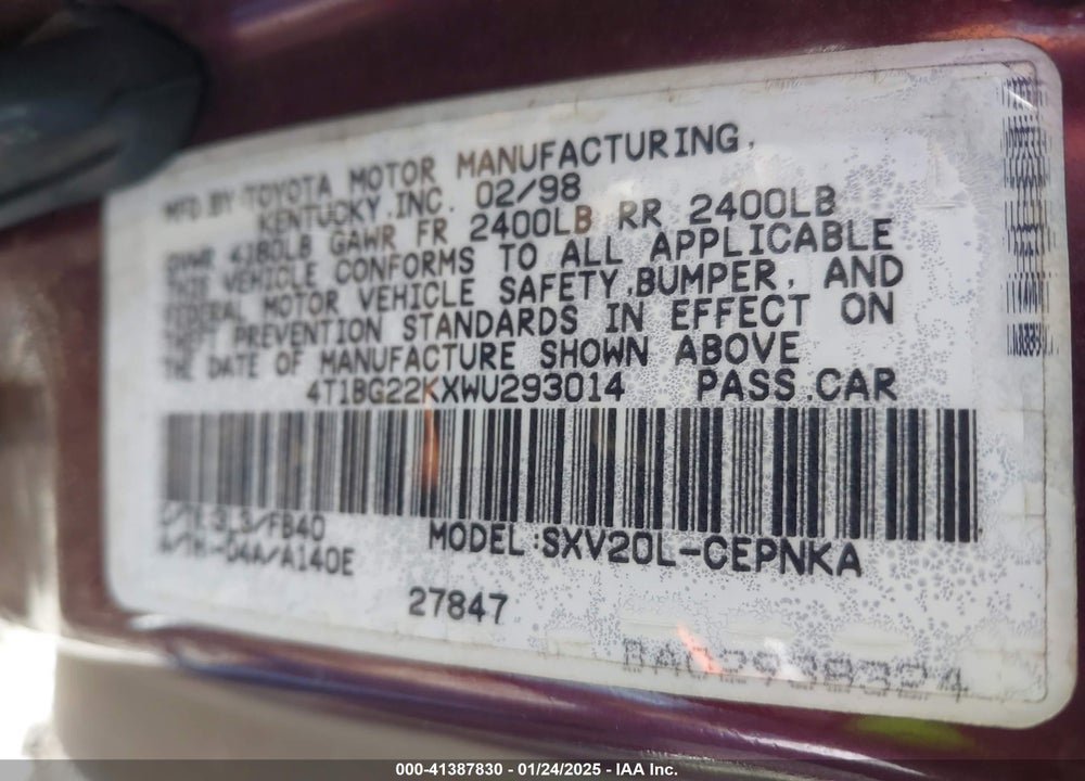 1998 TOYOTA CAMRY LE VIN: 4T1BG22KXWU293014