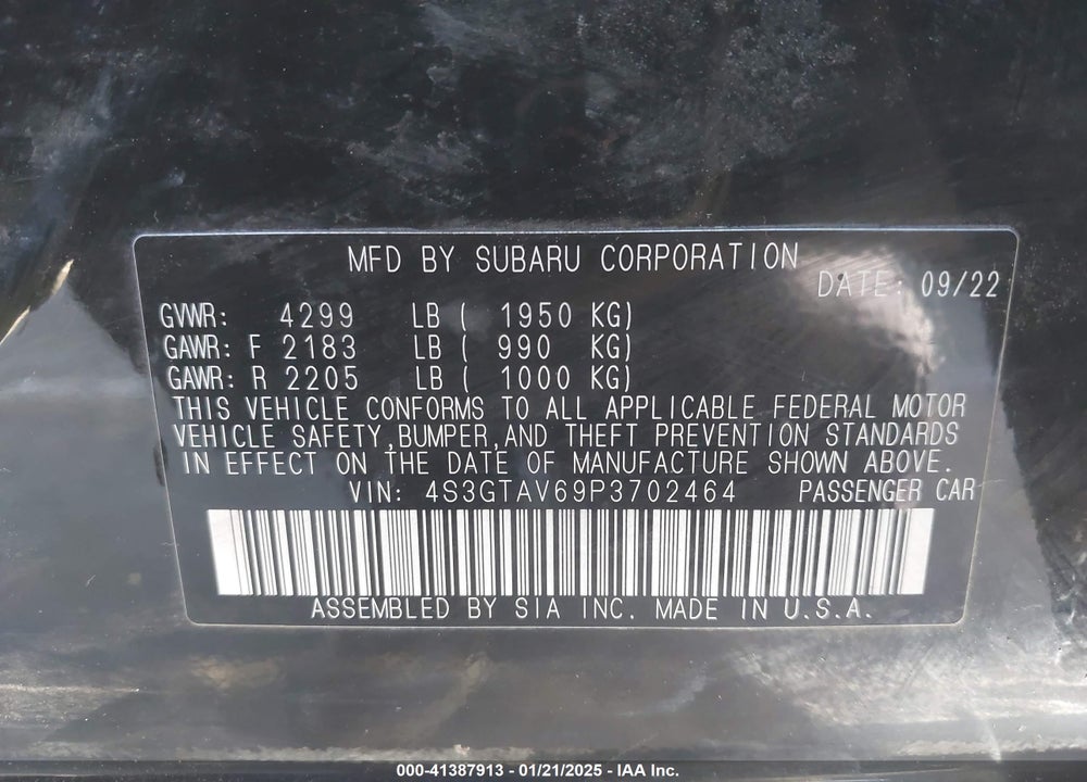 2023 SUBARU IMPREZA VIN: 4S3GTAV69P3702464