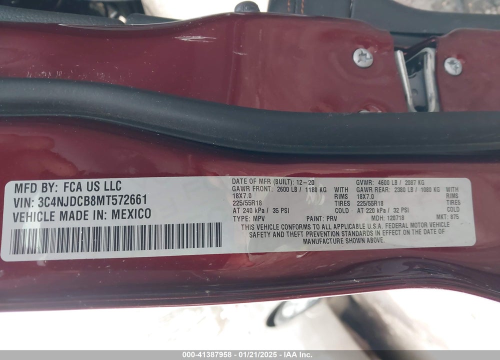 2021 JEEP COMPASS VIN: 3C4NJDCB8MT572661