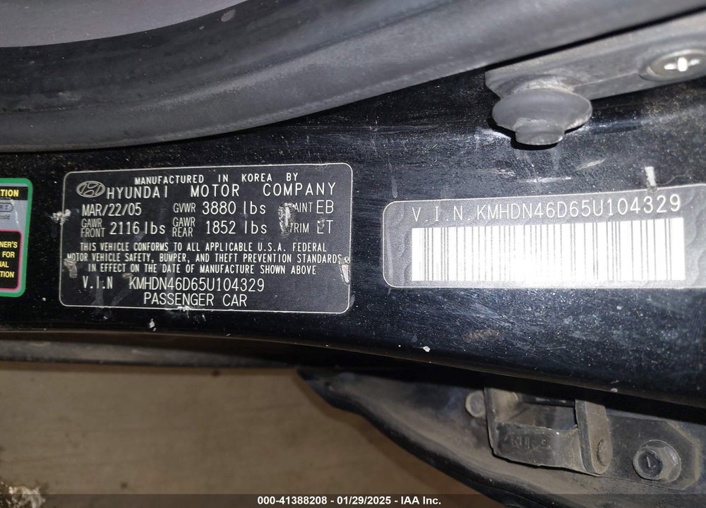 2005 HYUNDAI ELANTRA GLS/GT VIN: KMHDN46D65U104329