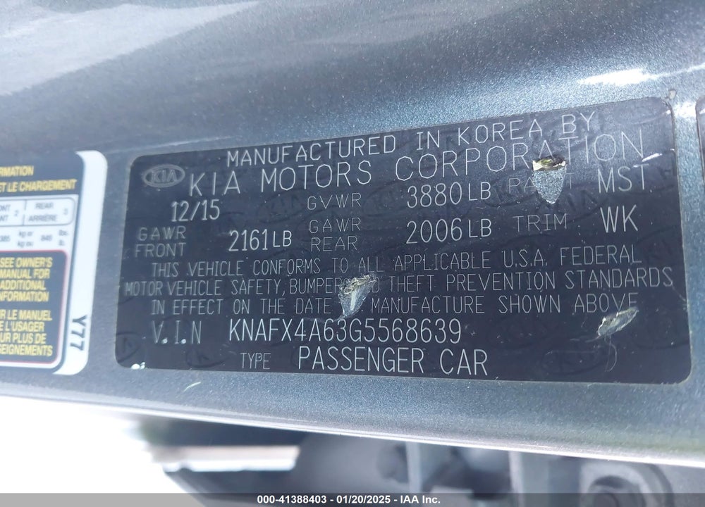 2016 KIA FORTE LX VIN: KNAFX4A63G5568639