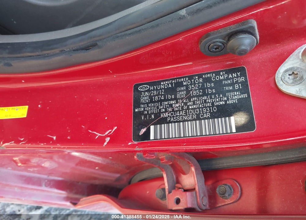 2013 HYUNDAI ACCENT VIN: KMHCU4AE1DU319310