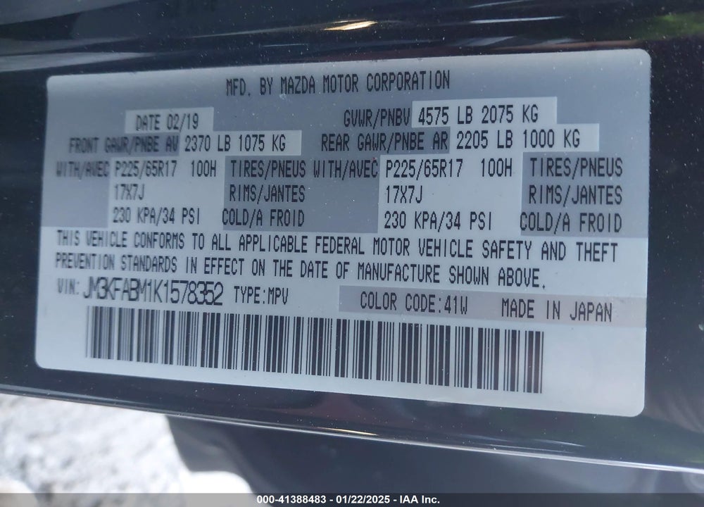 2019 MAZDA CX-5 SPORT VIN: JM3KFABM1K1578352