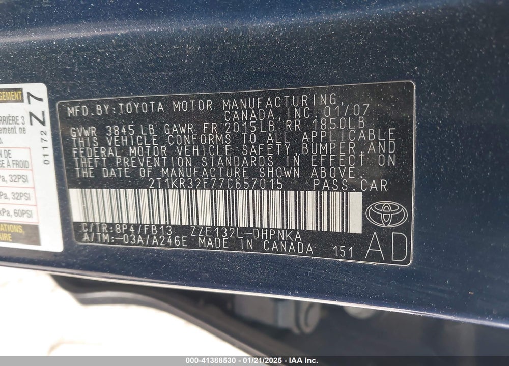 2007 TOYOTA MATRIX VIN: 2T1KR32E77C657015