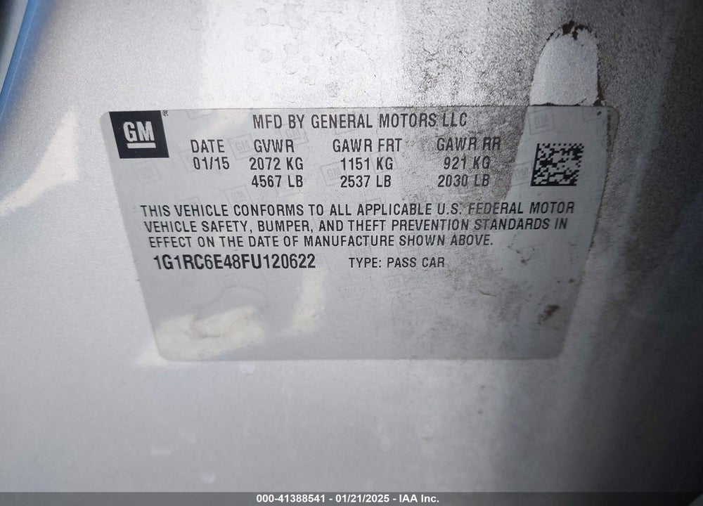 2015 CHEVROLET VOLT VIN: 1G1RC6E48FU120622