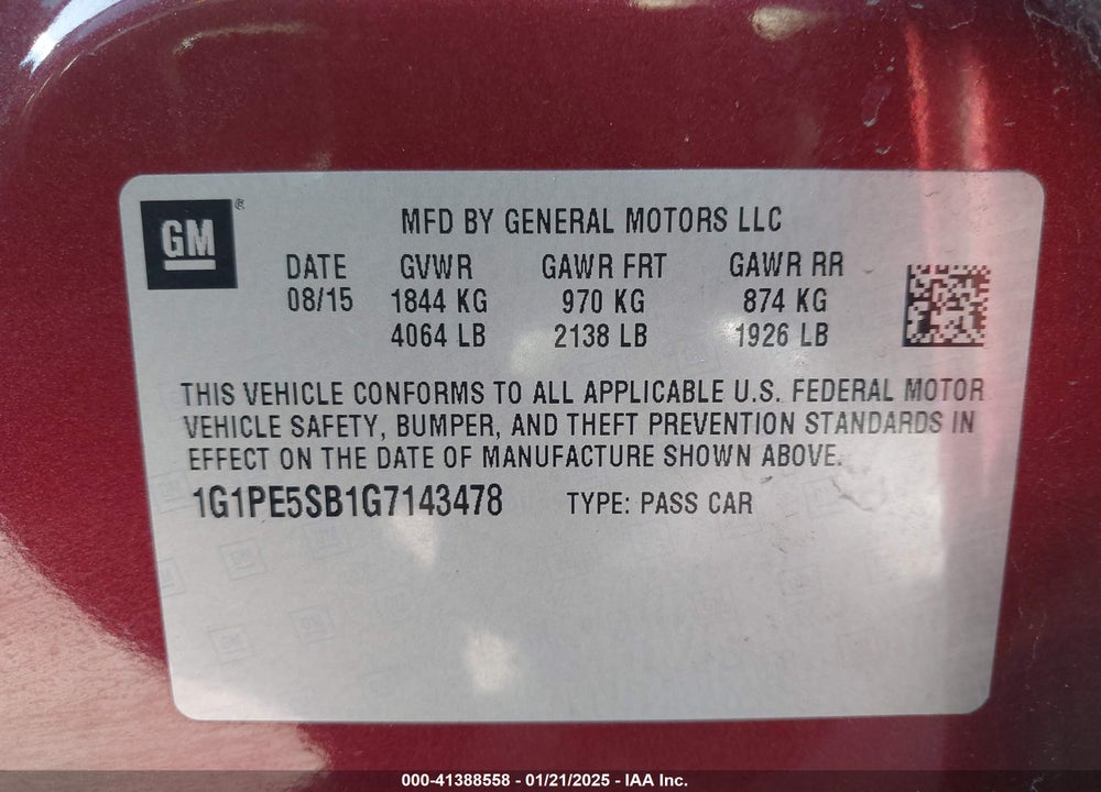2016 CHEVROLET CRUZE LIMITED VIN: 1G1PE5SB1G7143478