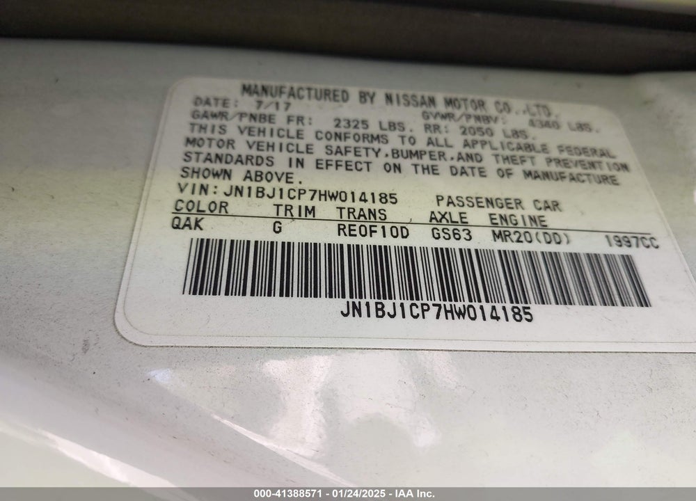 2017 NISSAN ROGUE SPORT S VIN: JN1BJ1CP7HW014185