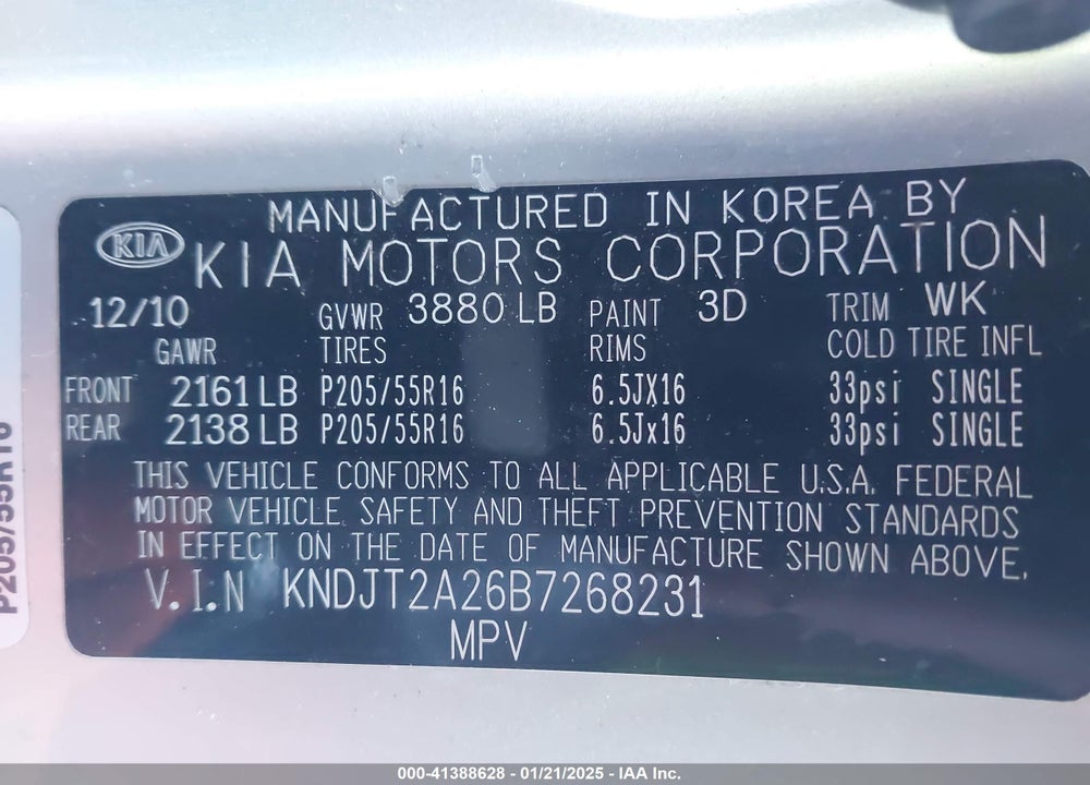 2011 KIA SOUL VIN: KNDJT2A26B7268231
