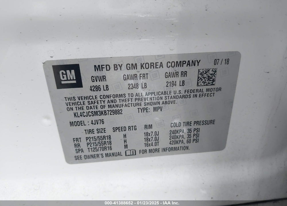 2019 BUICK ENCORE FWD ESSENCE VIN: KL4CJCSM3KB729882