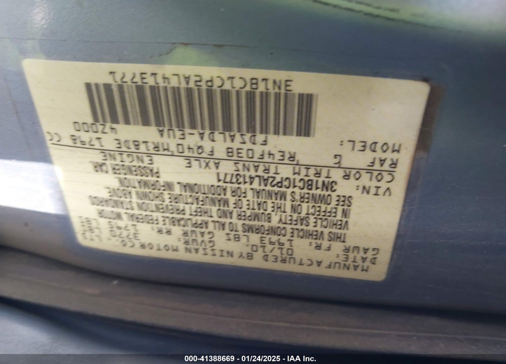 2010 NISSAN VERSA VIN: 3N1BC1CP2AL413771