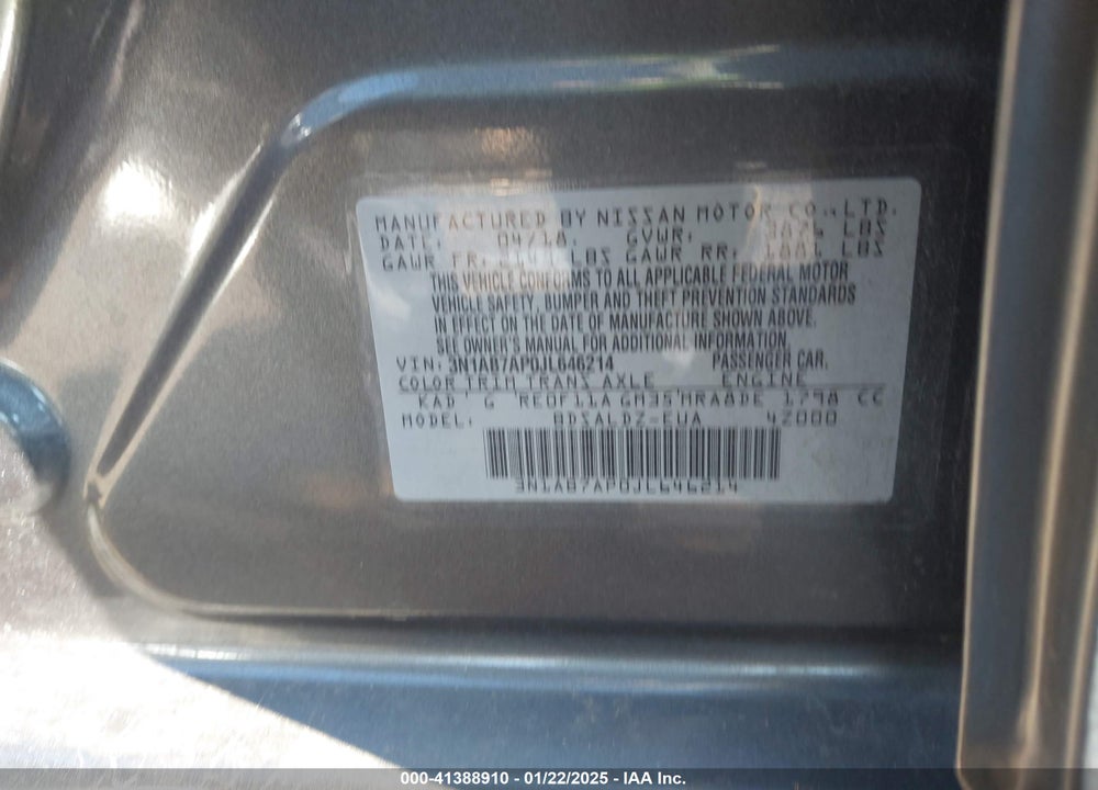 2018 NISSAN SENTRA SV VIN: 3N1AB7AP0JL646214
