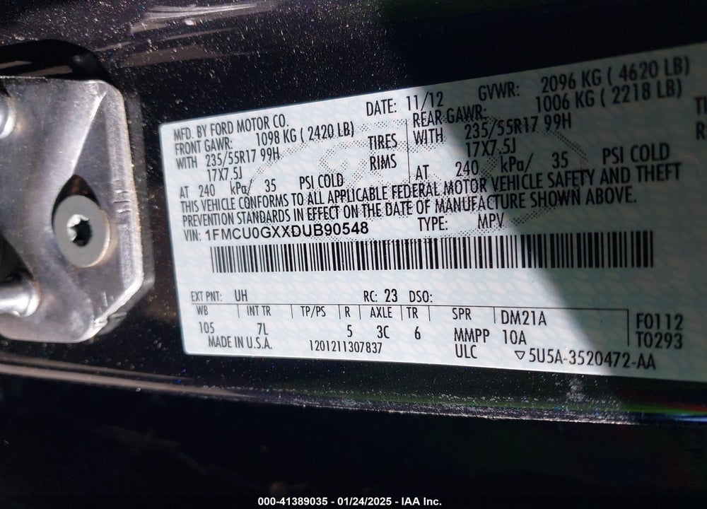 2013 FORD ESCAPE SE VIN: 1FMCU0GXXDUB90548