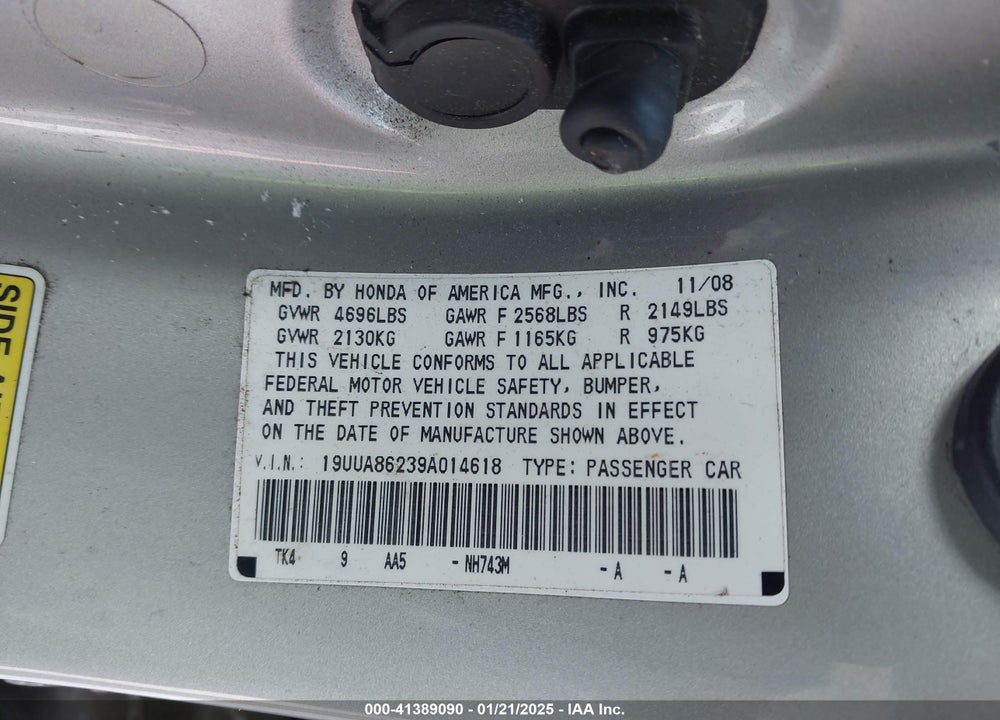 2009 ACURA TL 3.5 VIN: 19UUA86239A014618