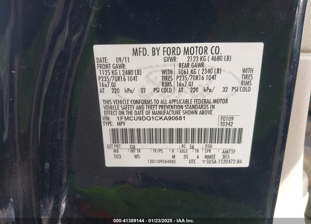 2012 FORD ESCAPE XLT VIN: 1FMCU9DG1CKA90681